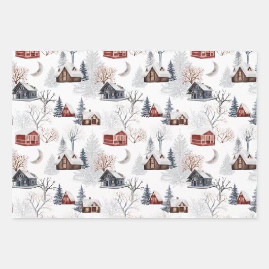 Ferienhäuser für Schneewaldtiere Geschenkpapier Set (Vorderseite 2)