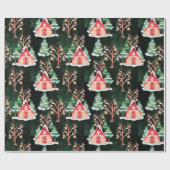 Ferienhäuser Vintage Landhäuser Bäume Weihnachten Geschenkpapier (Flach)