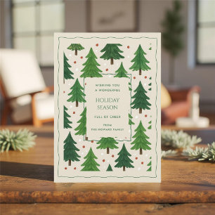 Ferienkarte "Green Red Whimsical Pine Trees"