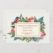 Ferienkarte Roter Vogel und Berries Dankeskarte (Vorne/Hinten)