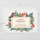 Ferienkarte Roter Vogel und Berries Feiertagskarte (Vorne/Hinten)