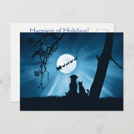 Ferienkatze Hund und Santa Postkarte (Vorne/Hinten)