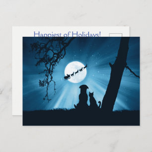 Ferienkatze Hund und Santa Postkarte
