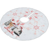 Ferienkatzen Custom Rot und Rosa Schneeflocke Polyester Weihnachtsbaumdecke (Schrägansicht)