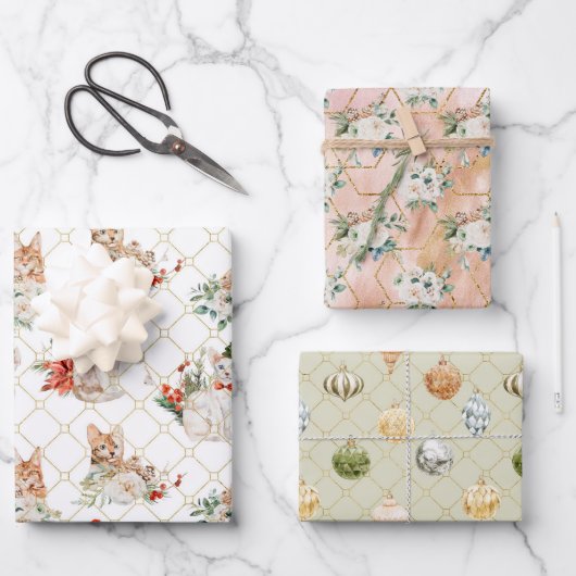 Ferienkatzen Geometrische Blumen Ornamente Geschenkpapier Set (Vorderseite)