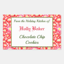 Ferienküche Rot Poinsettias Backaufkleber Rechteckiger Aufkleber
