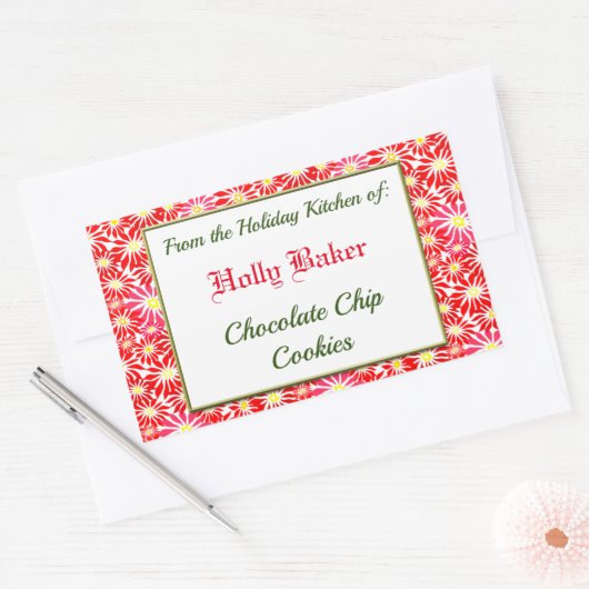 Ferienküche Rot Poinsettias Backaufkleber Rechteckiger Aufkleber (Umschlag)