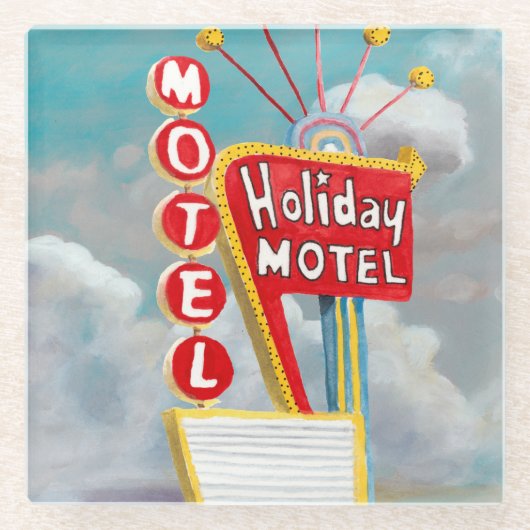 Ferienmotel-Schild Glasuntersetzer (Vorderseite)