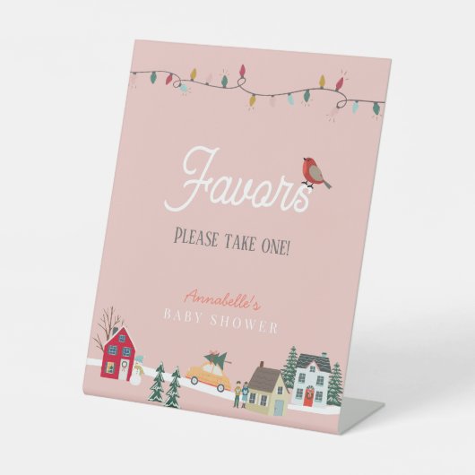 Ferienstadt/Dorf Pink Baby Duschfavoriten Sockelschild (Vorderseite)