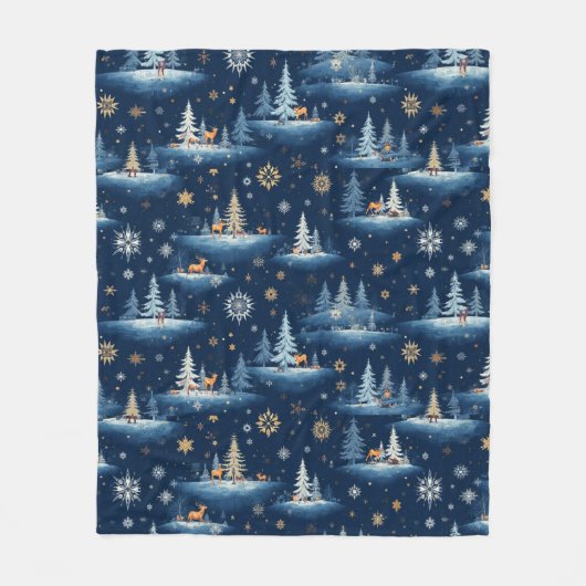 Ferientoilette, Bäume Hirsch und Schneeflocken Fleecedecke (Vorderseite)