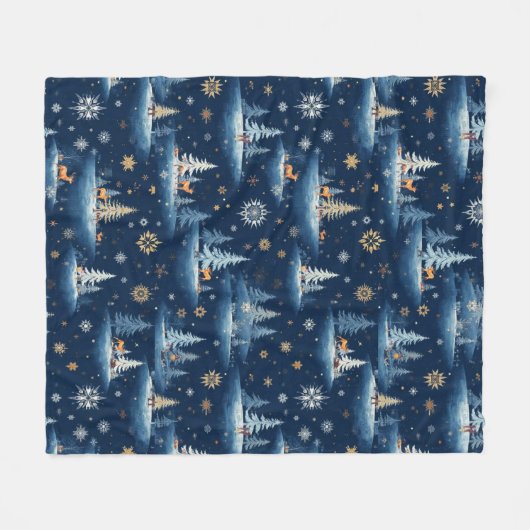 Ferientoilette, Bäume Hirsch und Schneeflocken Fleecedecke (Vorderseite (Horizontal))