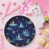 Ferientoilette, Bäume Hirsch und Schneeflocken Pappteller (Party)