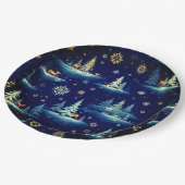 Ferientoilette, Bäume Hirsch und Schneeflocken Pappteller (Schrägansicht)