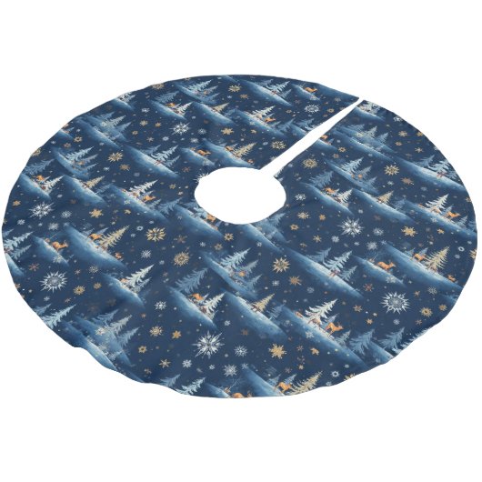 Ferientoilette, Bäume Hirsch und Schneeflocken Polyester Weihnachtsbaumdecke (Schrägansicht)