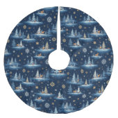 Ferientoilette, Bäume Hirsch und Schneeflocken Polyester Weihnachtsbaumdecke (Vorderseite)