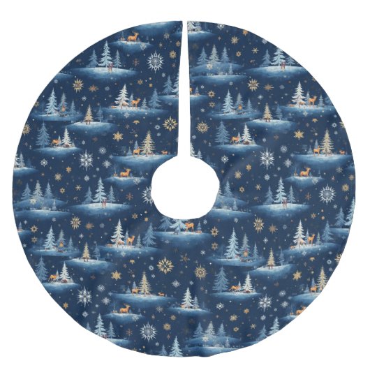 Ferientoilette, Bäume Hirsch und Schneeflocken Polyester Weihnachtsbaumdecke (Vorderseite)