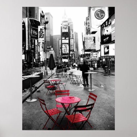 FERIENVERKAUF! Times Square Schwarz-weiß Red 18x24 Poster (Vorne)