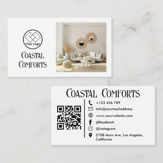 Ferienwohnungen Vermietung modern| Custom QR Code Visitenkarte (Vorne/Hinten)