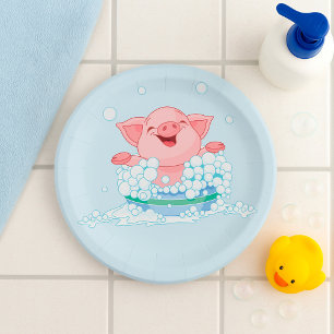 Ferkel beim Baden Pappteller