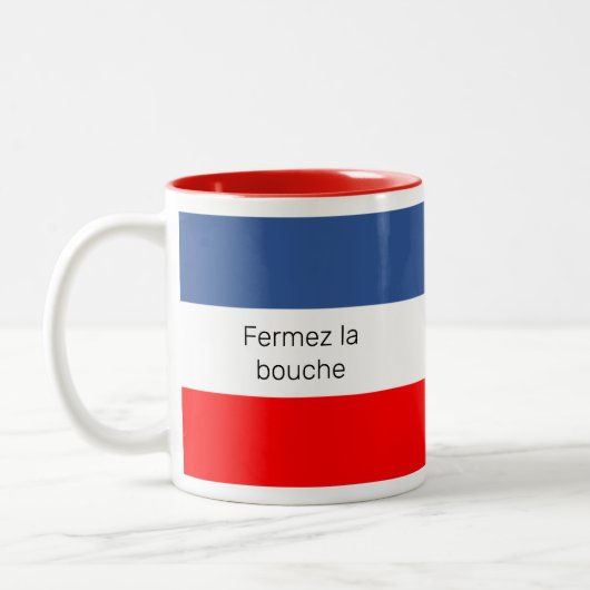 Fermez la bouche französische Flagge Zweifarbige Tasse (Links)