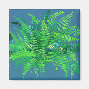 Fern Blätter, pteridophyt, Blumenkunst blau & grün Magnet
