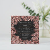 Fern-Blätter Rahmen Rose Gold Kupfer Schwarz Glitz Einladung (Stehend Vorderseite)