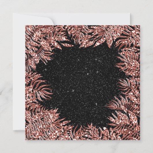 Fern-Blätter Rahmen Rose Gold Kupfer Schwarz Glitz Einladung (Rückseite)