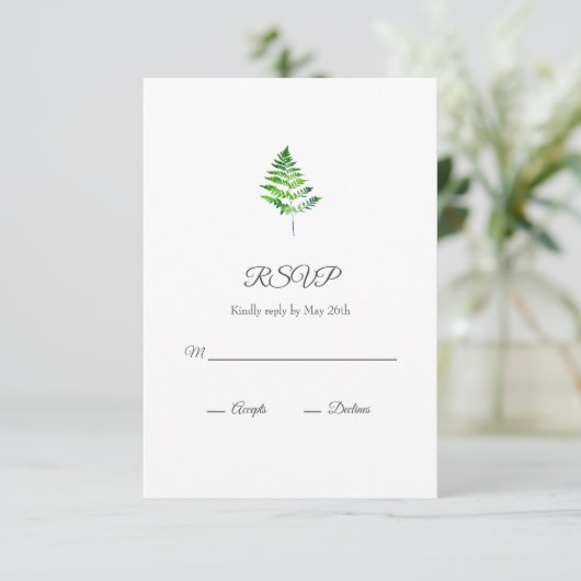 Fern-Blätter RSVP Karte (Stehend Vorderseite)