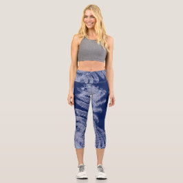 Fern Blätter Texture Sketch White Blue Capri Leggings