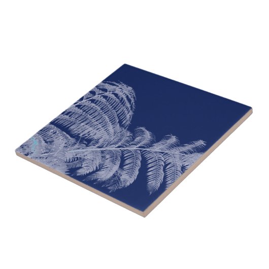 Fern Blätter Texture Sketch White Blue Fliese (Seite)