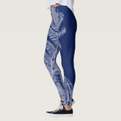 Fern Blätter Texture Sketch White Blue Leggings (Links)