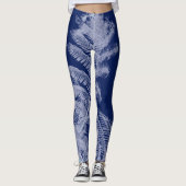 Fern Blätter Texture Sketch White Blue Leggings (Vorderseite)