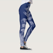Fern Blätter Texture Sketch White Blue Leggings (Rechts)