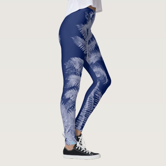 Fern Blätter Texture Sketch White Blue Leggings (Rechts)