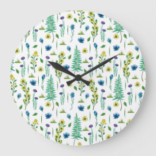 Fern Blume Nahtloses Naturmuster Große Wanduhr
