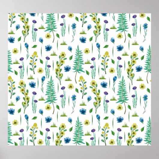 Fern Blume Nahtloses Naturmuster Poster (Vorne)