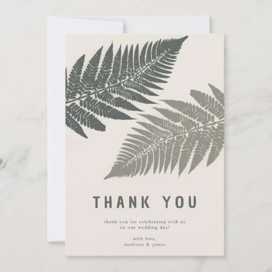 Fern Botanical Modern Minimal Woodland Wedding Dankeskarte (Vorderseite)