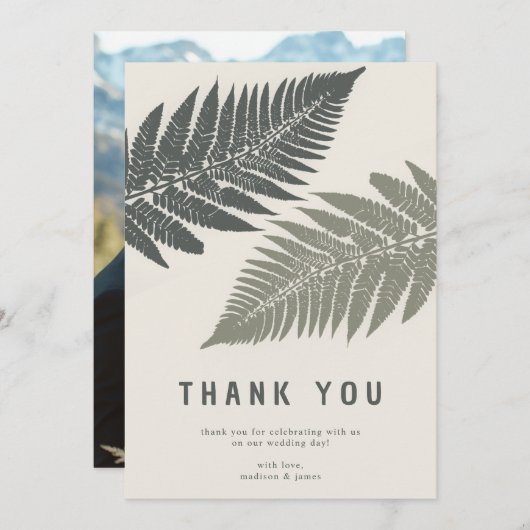 Fern Botanical Modern Minimal Woodland Wedding Dankeskarte (Vorne/Hinten)