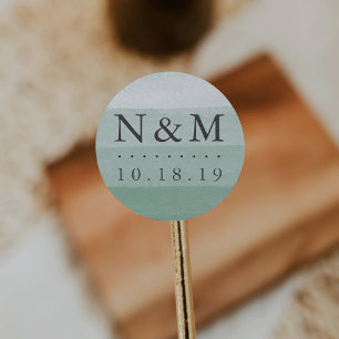 Fern Dip Dye Watercolor Wedding Monogram Runder Aufkleber