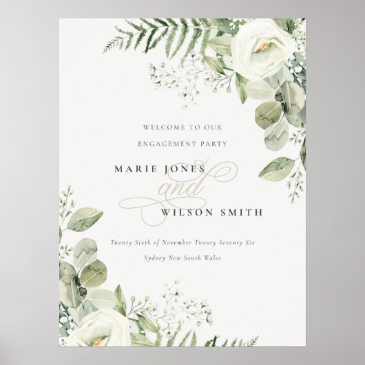 Fern Eucalyptus Greenery Fauna Engagement Welcome Poster (Vorne)