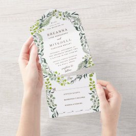 Fern Eucalyptus Hand-Drawn Greenery Wedding All In One Einladung