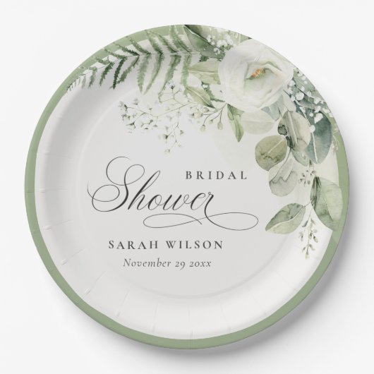 Fern Eukalyptus Greenerage Foliage Brautparty Pappteller (Vorderseite)