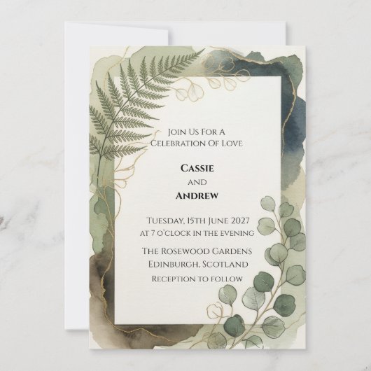 Fern-Eukalyptus-Grün-Hochzeit Einladung (Vorderseite)