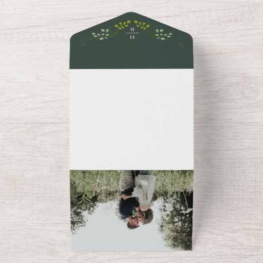 Fern Eukalyptus Hand Gezeichnet Grüne Dunkelgrün All In One Einladung (Außenbereich)