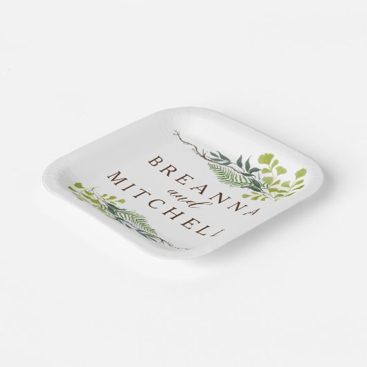 Fern Eukalyptus Hand Gezeichnet Grüne Hochzeit Pappteller (Gewinkelt)
