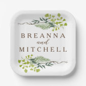 Fern Eukalyptus Hand Gezeichnet Grüne Hochzeit Pappteller (Vorderseite)