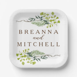 Fern Eukalyptus Hand Gezeichnet Grüne Hochzeit Pappteller