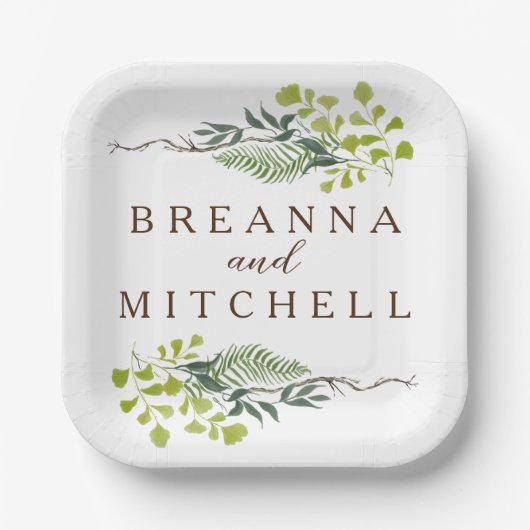 Fern Eukalyptus Hand Gezeichnet Grüne Hochzeit Pappteller (Vorderseite)