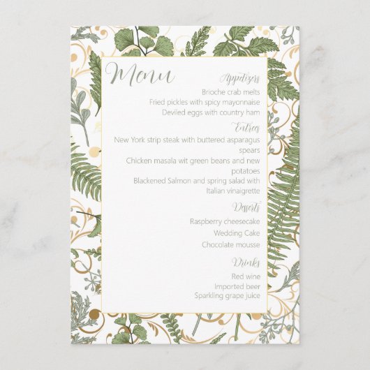 Fern Floral Muster Menükarte (Vorderseite)