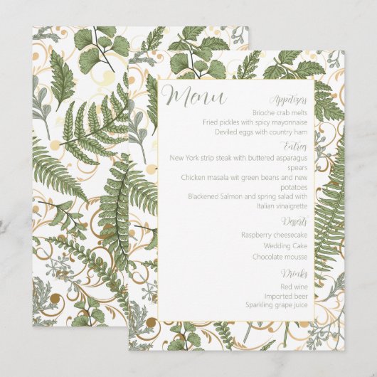 Fern Floral Muster Menükarte (Vorne/Hinten)